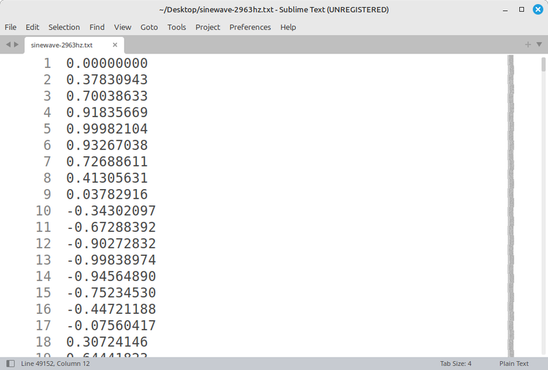 图2 将 sin 波形的数据保存为文本
