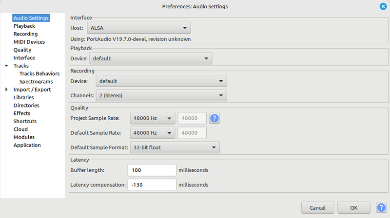 图3 Audacity 设置采样率