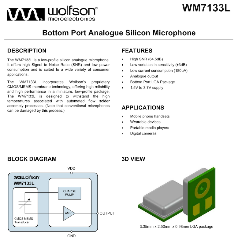 图1 Wolfson WM7133L 数据手册