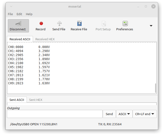 图3 ADC USB 更新串口数据