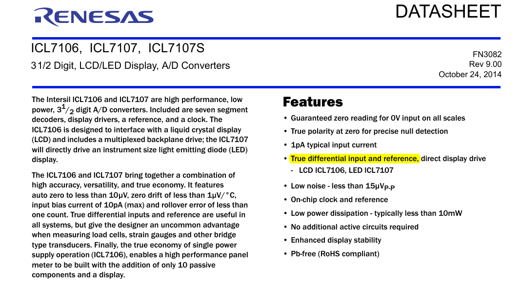 图3 True Differential ADC 举例 - ICL7106
