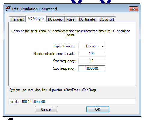 图3 AC 仿真设置