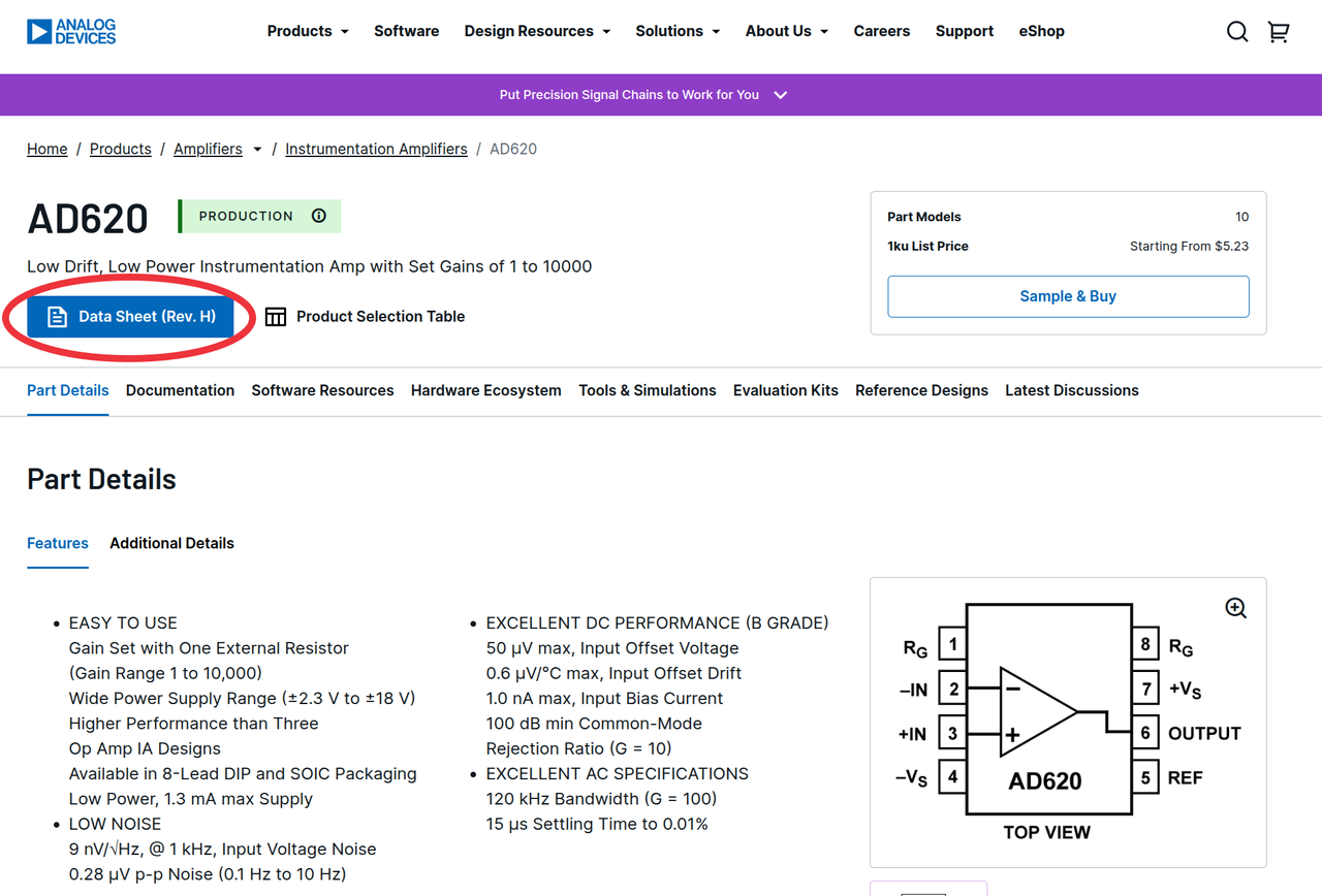 图1 AD620 芯片介绍