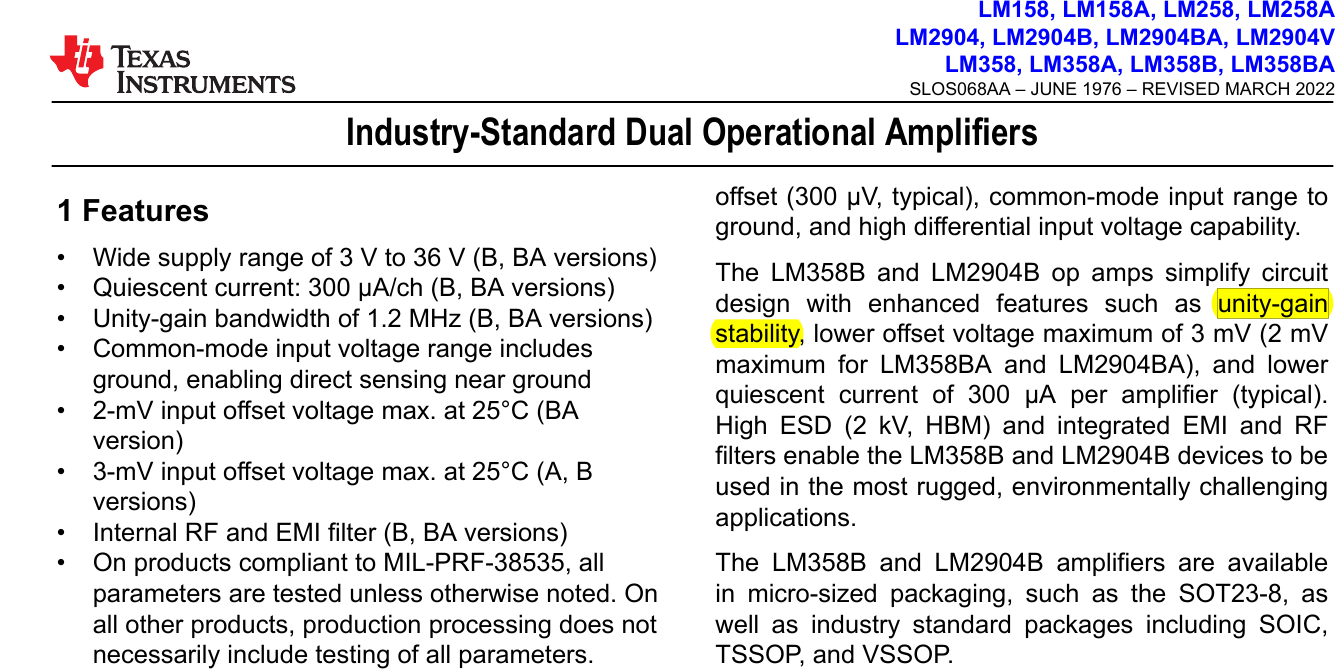 LM358运放unity gain stability